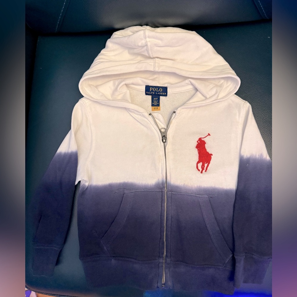 Polo Ralph Lauren blue & white tie-dye summer hoody with big red horse size 2T